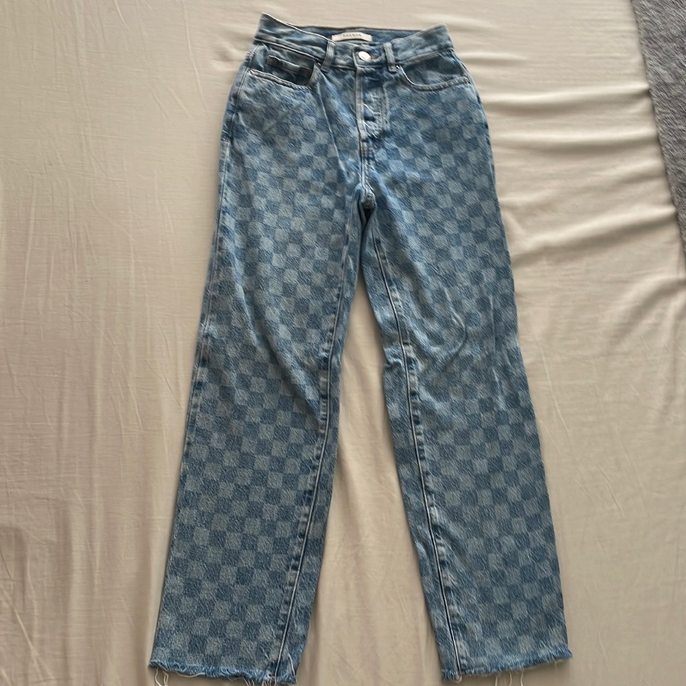 Pacsun 90s Checkered Raw Hem Blue Mom Jeans